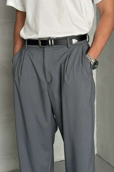 HYMAN Erkek Pileli Ekstra Baggy Kalıp Kumaş Pantolon