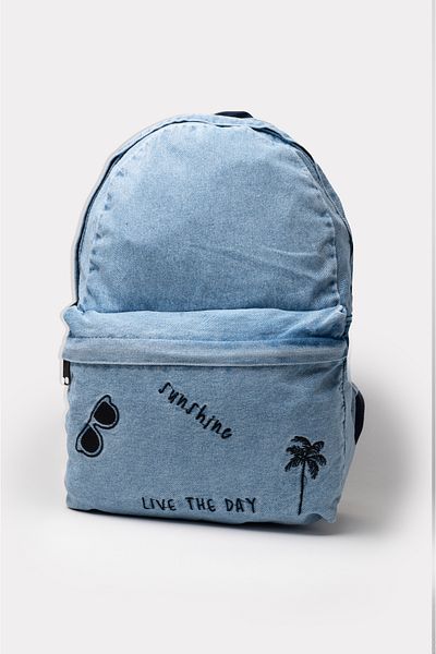 ICONE BAG Rucsac din denim spălat cu buzunar frontal Icone