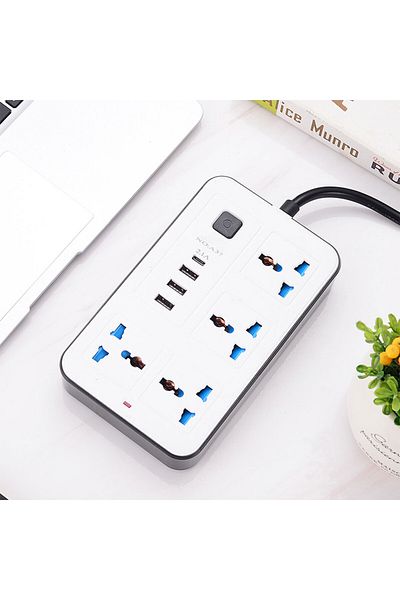 Generic وصلة طاقة 1.8 متر، 4 مقابس، 10 أمبير، مع 3 منافذ USB وType-c