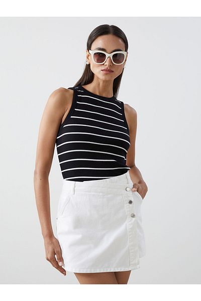 LC Waikiki Khaki Crew Neck Striped Women's Tank Top