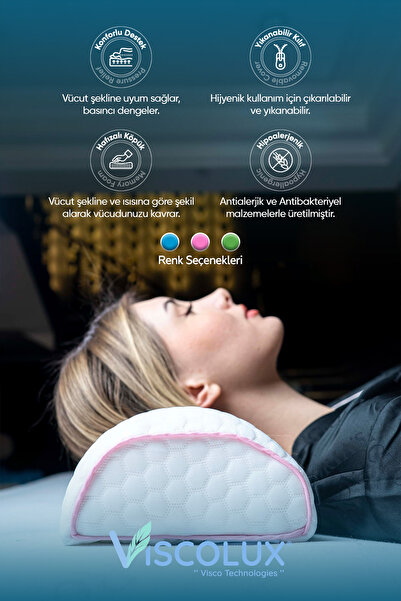 Viscolux Çok Amaçlı Ortopedik Visco Yastık - Horlama Yastığı Hamile Yastığı Pembe 42x18x9