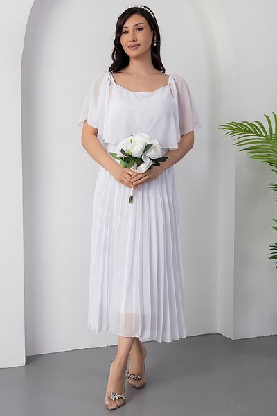 PULLIMM Fusta cu guler Madonna Rochie din șifon plisat 2025-4102