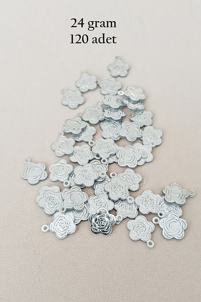 Sarı Kervan Metallic Sequin Silver Color Necklace 24 Grams 120 Pieces - Oya Evening Dress Bracelet