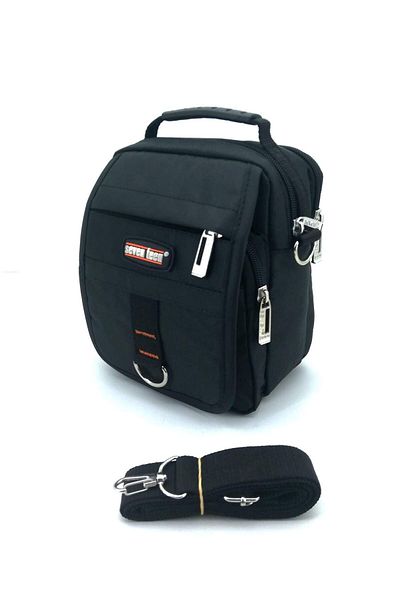 SEVENTEEN Seven Teen 2302 Black Waterproof Fabric Multi-Compartment Handbag