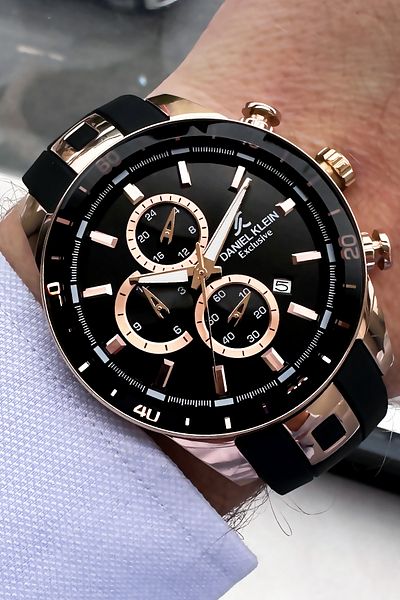 Daniel Klein Men's Wristwatch - Waterproof, Black with Silicone Cord and Bracelet Gift DKE2095C3