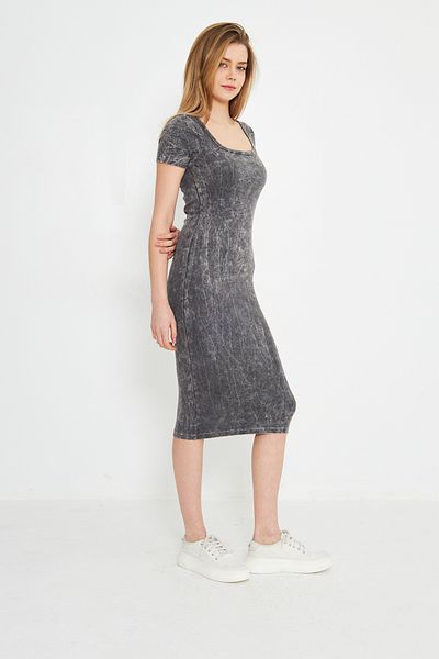 Evelora Short Sleeve, Square Collar, Knee Length Smoked Washed Camisole Fabric Women's Dress