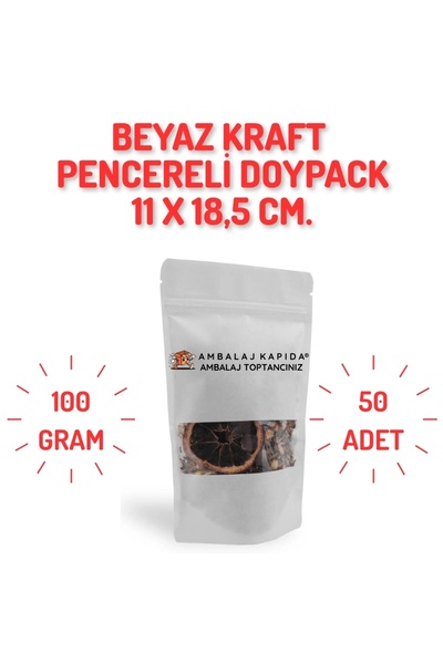 MSB Ambalaj Doypack Beyaz Kraft Pencereli Kilitli 11x18,5*7 50 Li