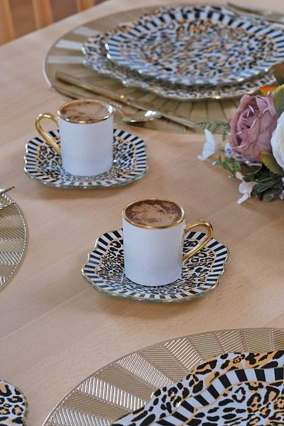Glore Leopard Gold Gilded Glass Coffee Set