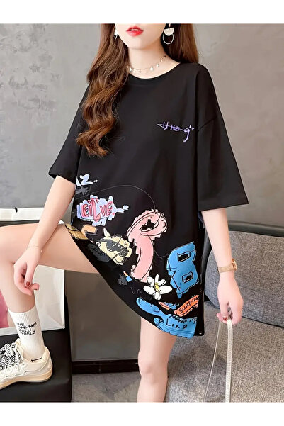 PENTHİLUS Női nyári rajzfilm nyomott hosszú ujjú póló - bő szabású