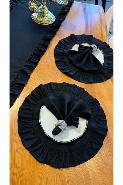 Konyaaltı Çeyizevi Amerikan Servisi Siyah Fırfırlı Dertsiz Leke Tutmaz