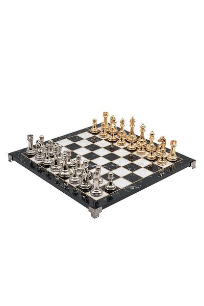 Cooper Chess 30cm Marble Patterned Gold Silver Metal Classic Design Chess Set Decorative Gift Chess Set