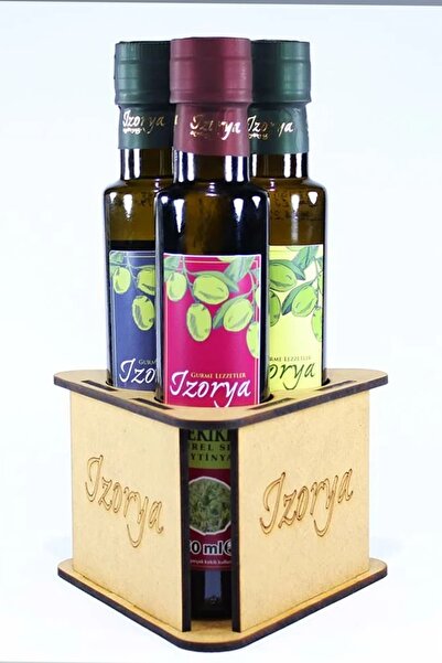 İzorya 3'lü Stantlı Çeşnili Zeytinyağı Seti Kekikli, Limonlu Ve Biberiyeli Zeytinyağı Seti 3×250 Ml