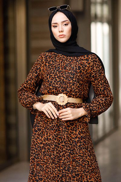 InStyle Leopard Patterned Chiffon Dress - Brown