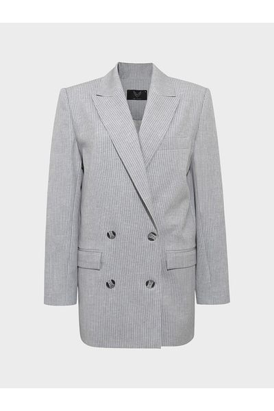 RİVUS Oversize Double Breasted Slim Striped Jacket - Gray