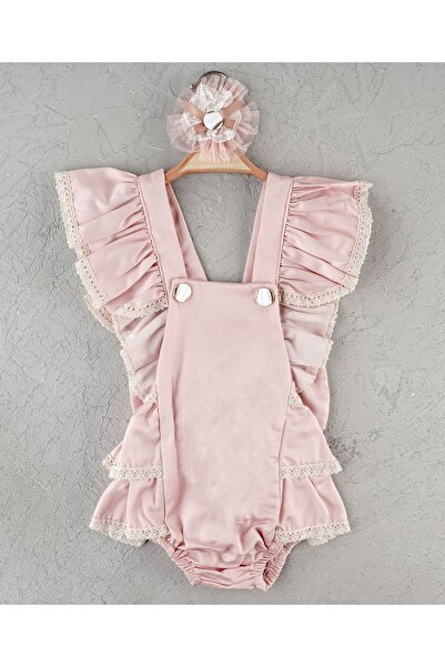 ETÇ BABY E.T.Ç BABY Kız Bebek Pamuklu Fırfır ve Düğme Detaylı Tokalı Romper