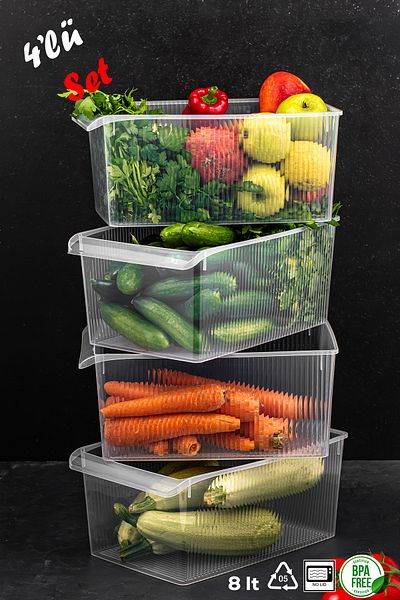 Porsima 3185 4-Piece 8 Liter Cabinet and Refrigerator Organizer Bathroom Kitchen Organizer 20X32X14 cm