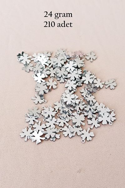 Sarı Kervan Oya Evening Dress Bracelet Necklace Plexi Metallic Plastic Sequins Silver Color 24 Grams 210 Pieces - Bnc562