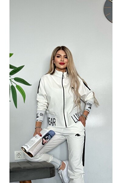 MİMİ Luxury Wear Lycra Embroidered Women's Tracksuit Set - Zippered, 2 Thread