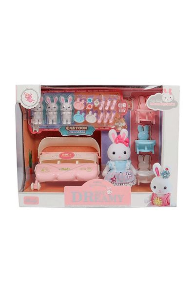 Feyza Oyuncak Mr. Dreamy Mini Rabbit Baby Stroller and Care Play Set