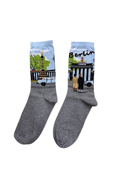 ENFAEL 1 Pair of Women's Seamless Berlin Painting Pattern Socks