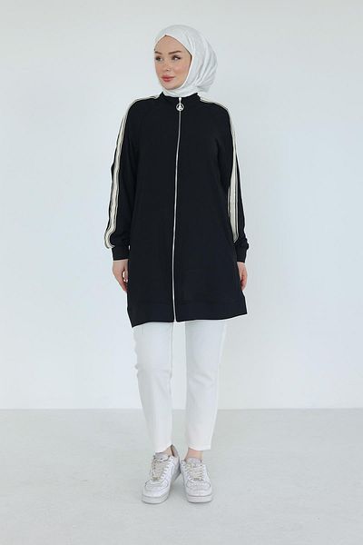 Armine Trend Boydan Zippered Ribbed Tunik-Black 25Yt414