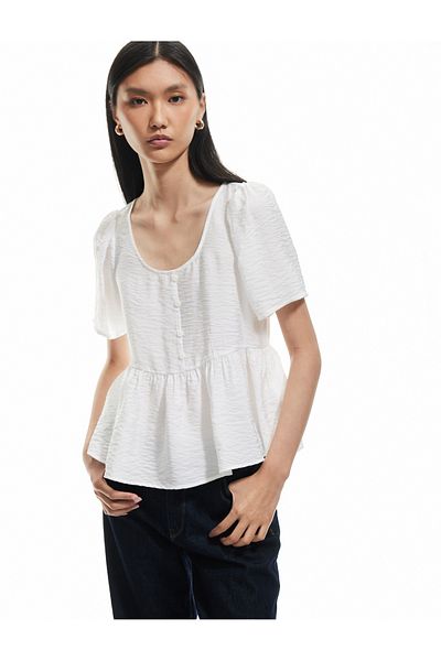 Koton Μπλούζα Peplum με κοντό μανίκι από ύφασμα βισκόζης
