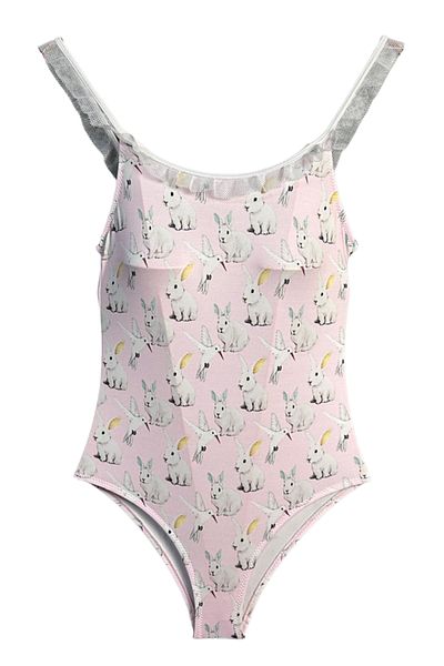 LOOK ME Μαγιό για κορίτσια με μοτίβο Rabbit and Birds Lace Ruffle 50UV