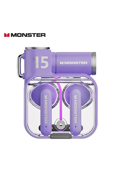 MONSTER Violet Original Xkt15 Wireless Bluetooth 5.3 Earphones Tws Gaming Earbuds Rgb Flip Cover Des