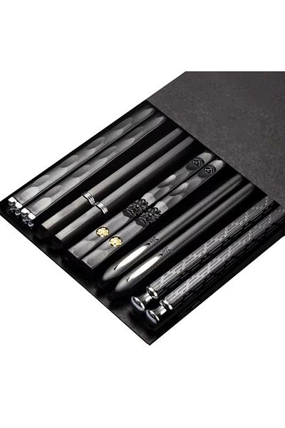 Choice 5 Pairs Black MixC 5Pairs Janpanese Reusable Chopsticks Black Sushi Sticks For Food Noodles Alloy Ch