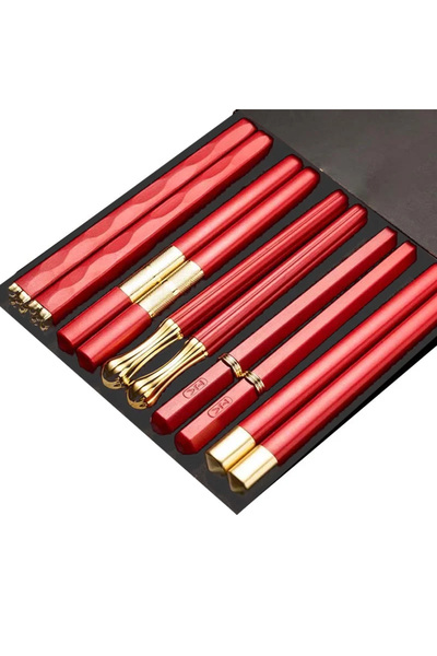 Choice 5 أزواج من عيدان تناول الطعام اليابانية الحمراء المختلطة القابلة لإعاد...