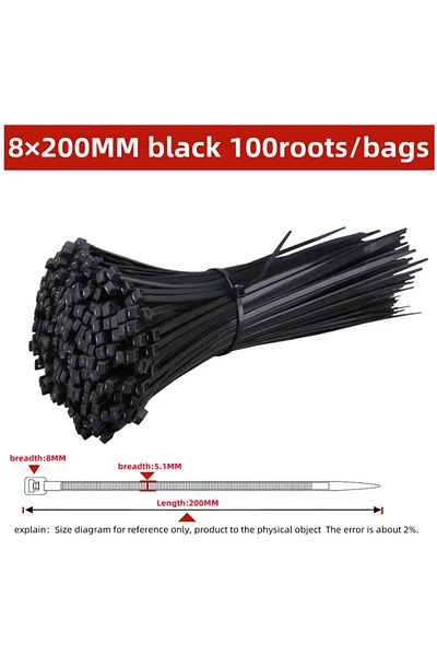 Choice 8x200MM 100PCS Self-locking plastic nylon tie 100 PCS black 5x300cable tie fastening ring4x200 cable
