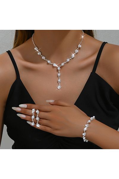 Choice Zt9234-4pcs 4/3pc Women's Fashion Copper Claw Chain Pearl Necklace Earrings Bracelet Jewelry Set Wed