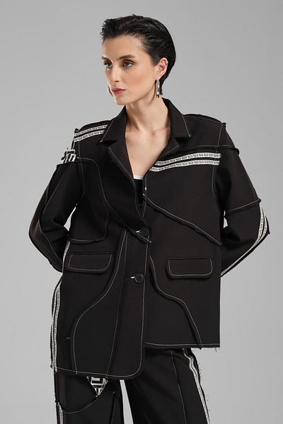 tw3 Women's Garnished and Stripe Detailed Design Blazer Jacket
