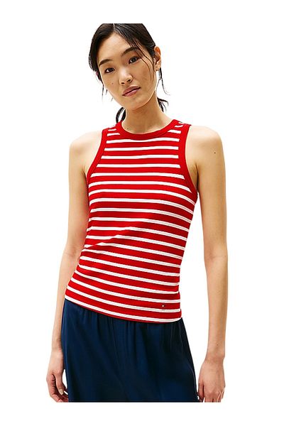 Tommy Hilfiger Cotton Round Sleeveless Red Blouse