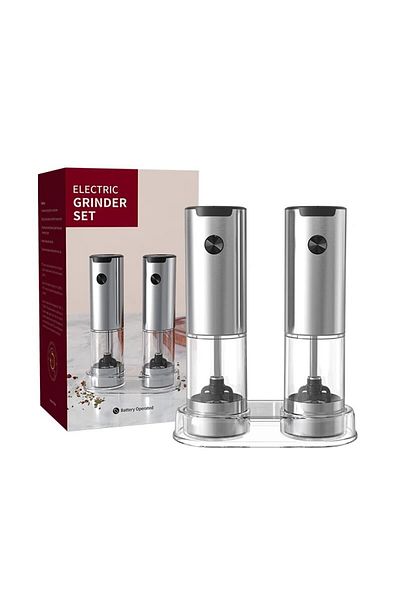 Choice Steel 2pcs with base Electric Automatic Mill Pepper And Salt Grinder With LED Light Adjustable Coars