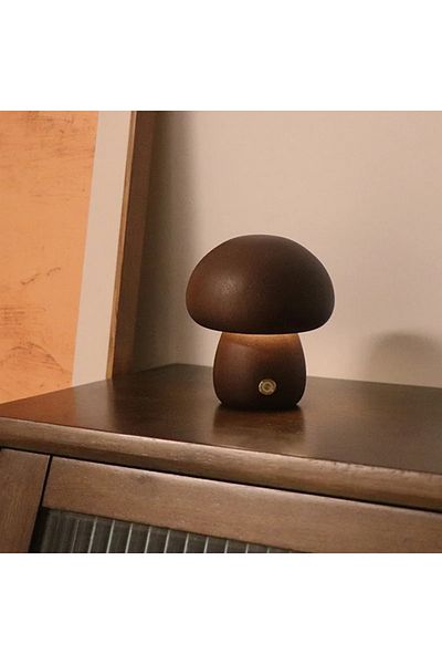 Choice 3COLOR -Dimmable Walnut-B INS LED Night Light With Touch Switch Wooden Cute Mushroom Bedside Table L
