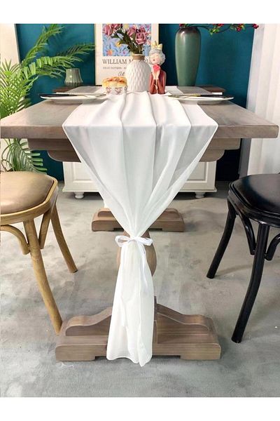 Choice 70x300cm White White Chiffon Table Runner For Wedding - White Table Runner, Sheer Party Decor, Rusti