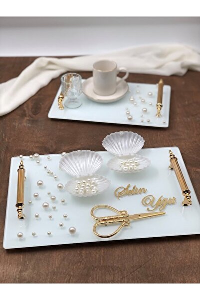 Masalsı Concept İncili Söz Tepsisi Nişan Tepsisi Yüzük Tepsisi Kız Isteme Tepsisi İnci Süslü Tepsi