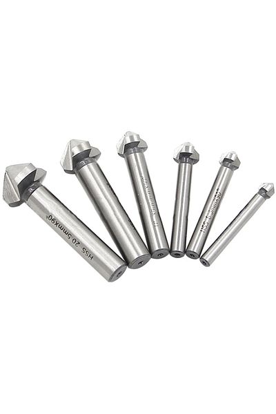 JUSTINLAU 6Pcs 6pcs/set Box 6.3-20.5mm Chamfering End Mill Cutter 3 Flute Round shank 90 Degree HSS Countersin
