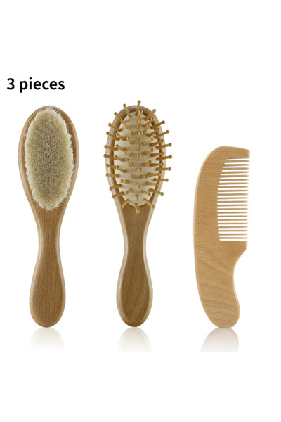 Choice 3 قطع فرشاة خشبية للأطفال حديثي الولادة مشط من الصوف الطبيعي فرشاة شعر...