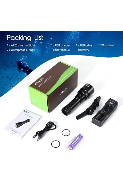 Choice 18650 Fixed Focus Include Battery M White Aplos Ap20 Dive Light, 2000 Lumens Scuba Diving Flashlight