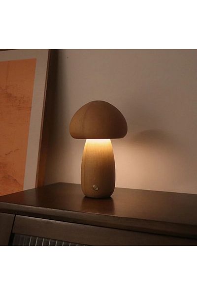 Choice 3COLOR -Dimmable Wood-A INS LED Night Light With Touch Switch Wooden Cute Mushroom Bedside Table Lam