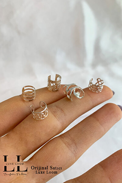 Luxe Loom Zarafetin Işıltısı Kadın Gümüş Renk Sıkıştırmalı Kıkırdak Küpesi 001