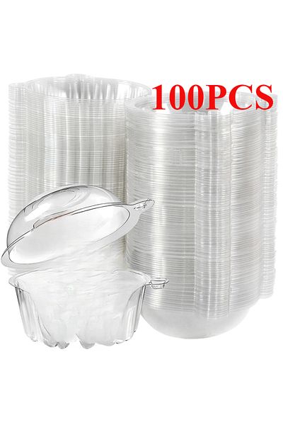Choice 11.4x11.4x8cm 100PCS 100Pcs Cupcake Packaging Box Clear Dessert Donut Muffin Cake Container Holder W