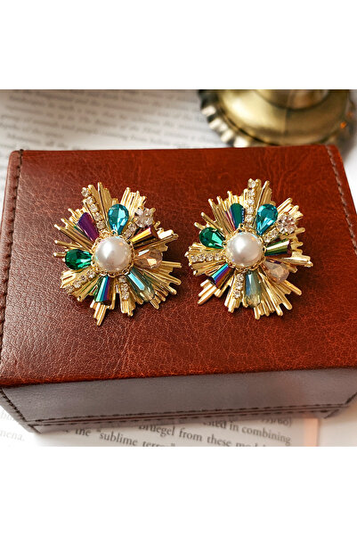 Choice أقراط HE12479-1 بتصميم عرقي مرصعة بأحجار الراين والكريستال واللؤلؤ للن...