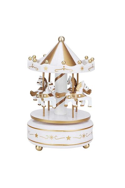 Choice White-Gold Creative Fantasy Carousel Music Box Exquisite Design Ferris Wheel Ornaments Plastic Chris
