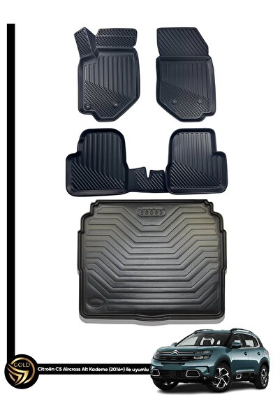 Black Gold Citroen C5 Aircross 3D Havuzlu Paspas + Bagaj Havuzu İkili Set Duqes