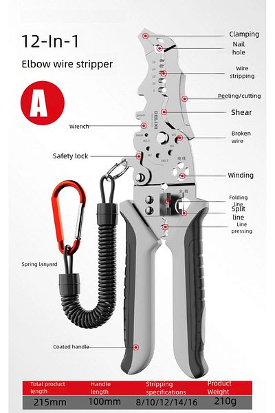 Choice Grey 21-in-one Elbow Multi-function Wire Strippers Electrician Crimping Wizard Winding Cutting Wire