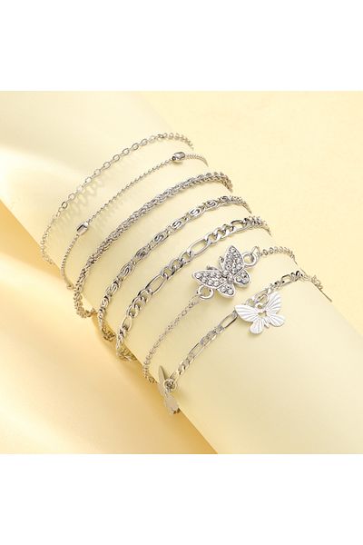Choice Aya6156302 Bohemian Summer Beach Anklet Set For Women Vintage Silver Color Pearl Butterfly Star Hear