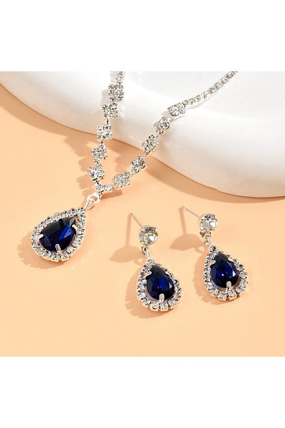 Choice ZT4055-4Blue 3 Wedding Season Women's Fashion Droplet Necklace and Earring Set Banquet Party Accesso